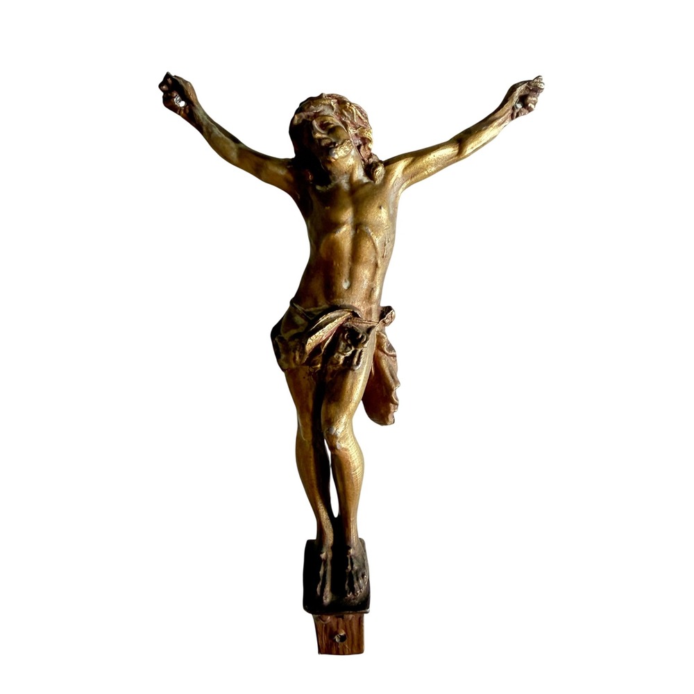 Corpus Christi Jesus Crucifix Figure Antique Brass Religious 5.5" Gold Christian